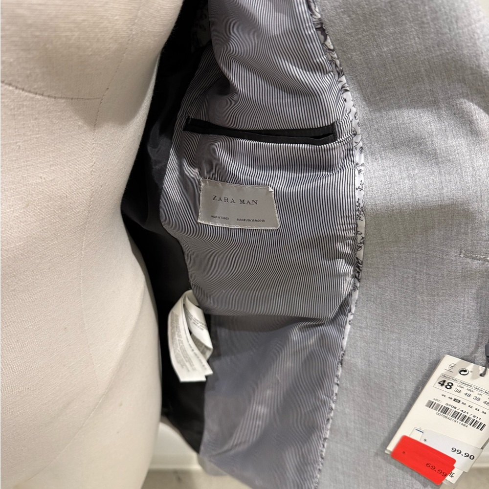 Zara Gray Sport Coat Modern Slim Fit size 48 - Picture 6 of 8